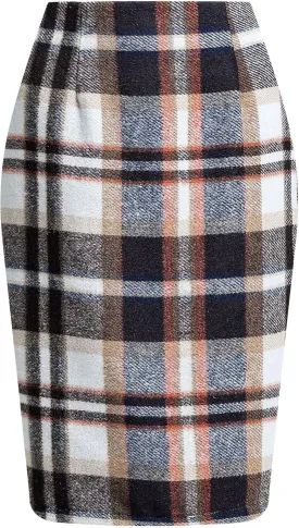 utcoco Womens High Waist Plaid Pencil Skirt Slit Bodycon Wool Mini Skirts