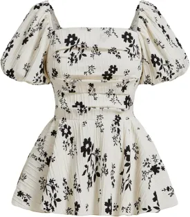 Verdusa Women's Floral Textured Ruched Peplum Blouse Top Short Sleeve Square Neck Boho Shirts