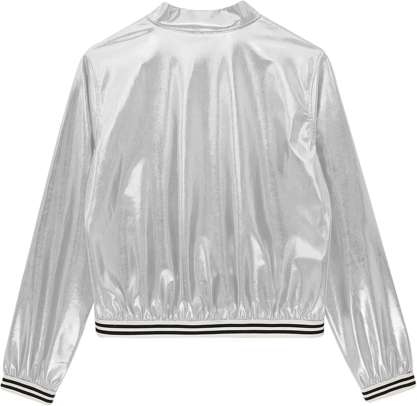 Vxuxlje Men's Shiny Metallic Bomber Jacket 70s Disco Party Baseball Jacket Outerwear Clubwear