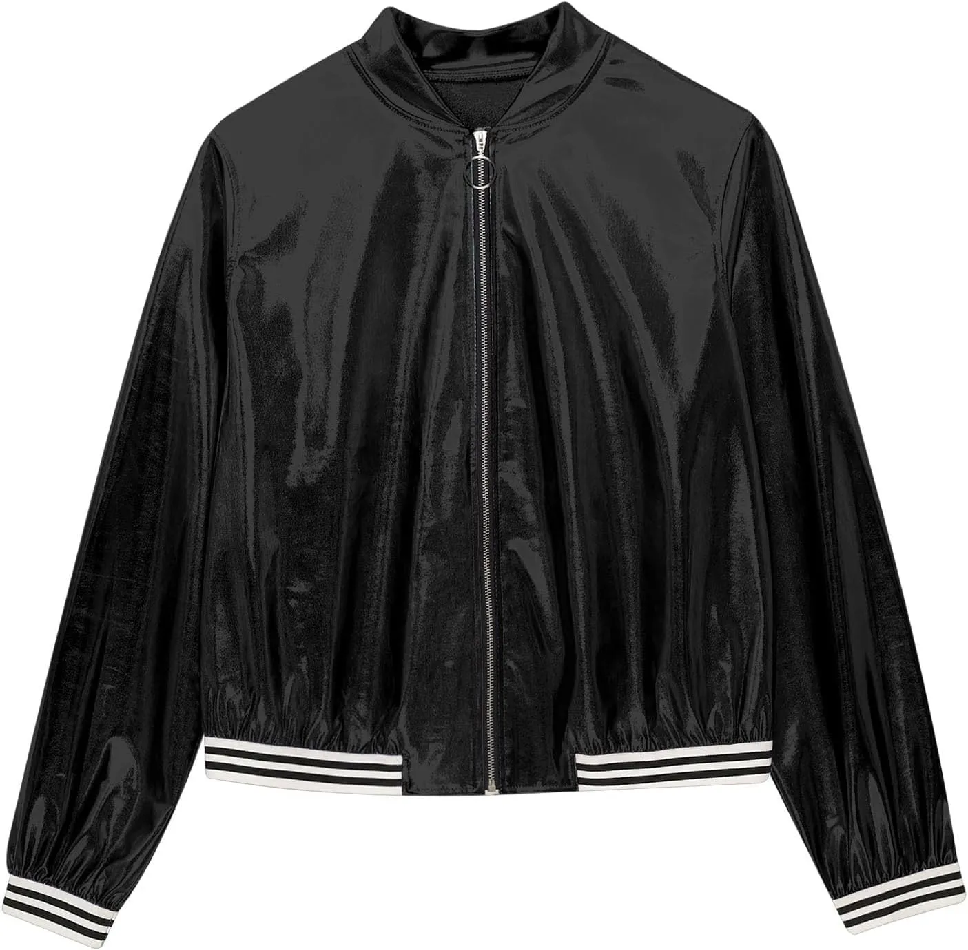 Vxuxlje Men's Shiny Metallic Bomber Jacket 70s Disco Party Baseball Jacket Outerwear Clubwear