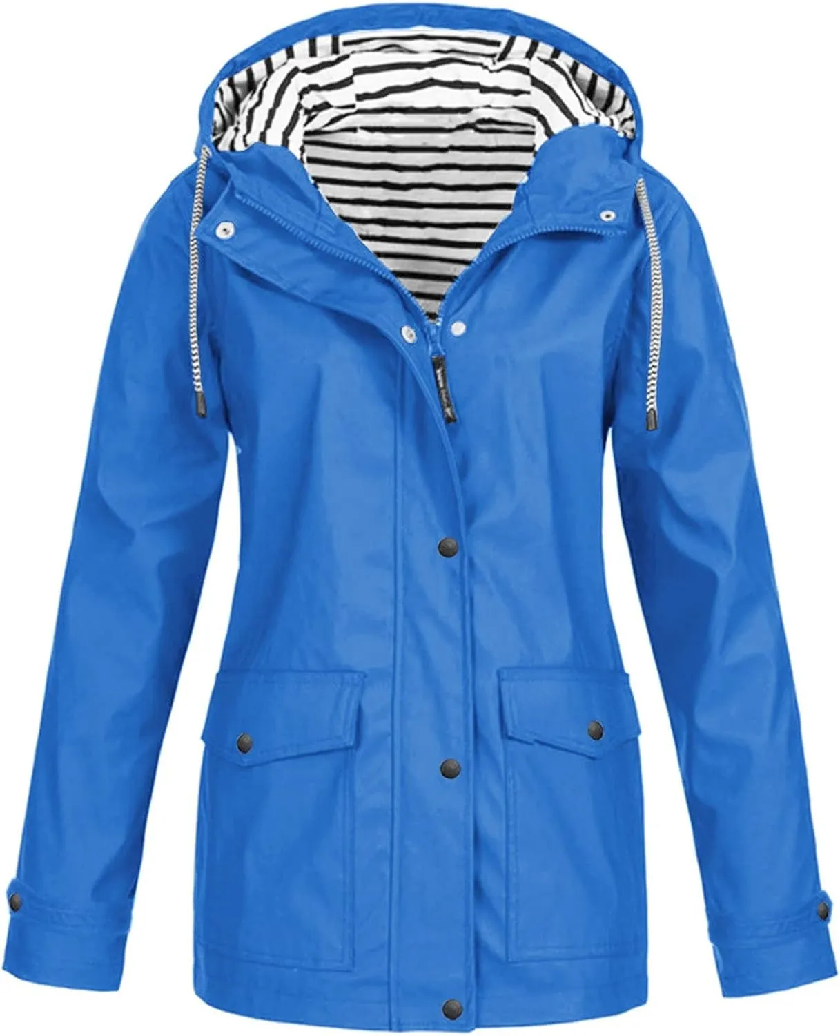 Windbreaker Jacket Women Plus Size Button Down Waterproof Raincoat With Hood Outdoor Travel Hiking Long Trench Coat