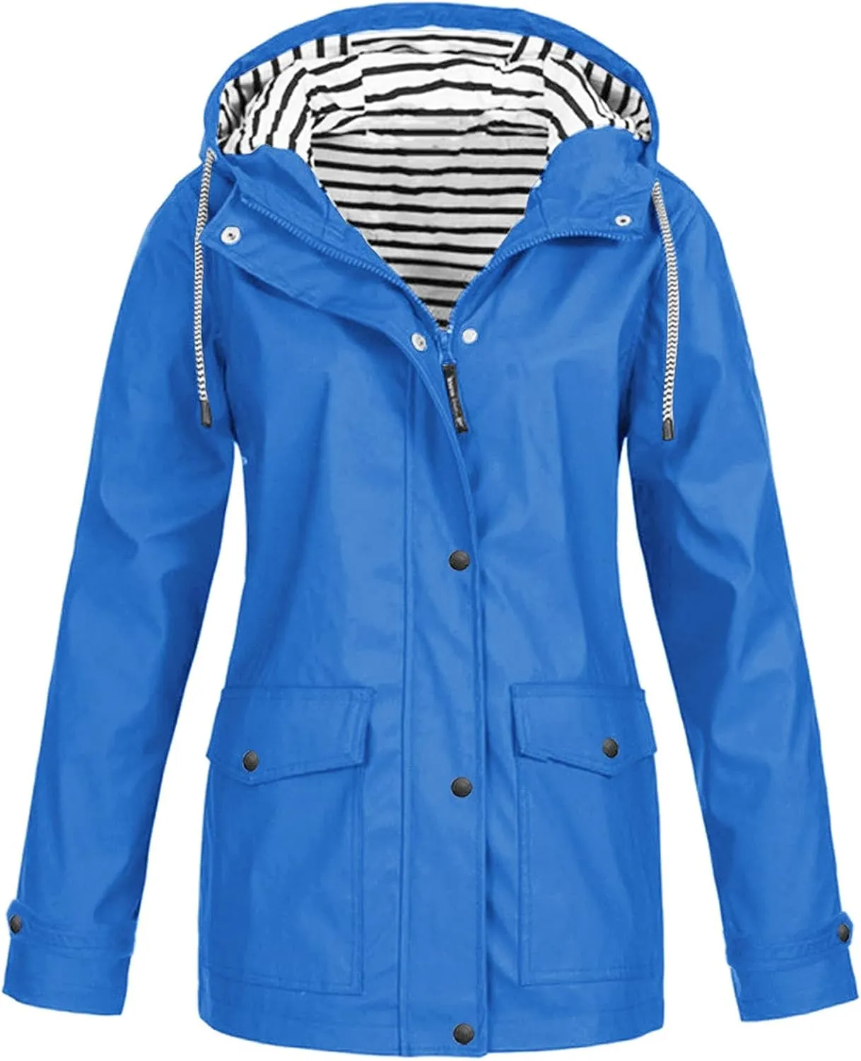 Windbreaker Jacket Women Plus Size Button Down Waterproof Raincoat With Hood Outdoor Travel Hiking Long Trench Coat