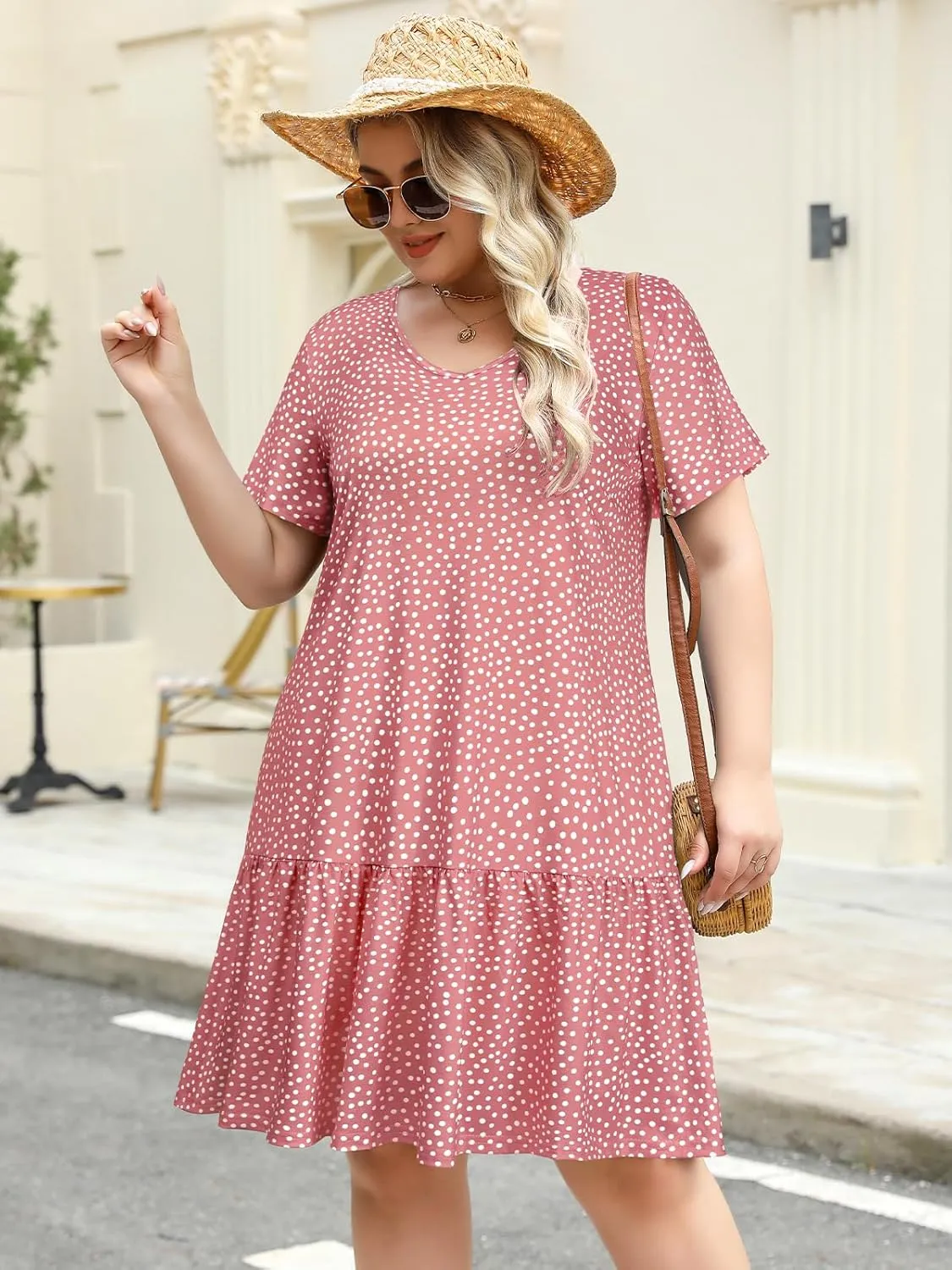 Women's Plus Size Tiered Midi Tunic Dresses 2025 Sexy V Neck Short Sleeve Casual Summer Loose T Shirt Sun Dress