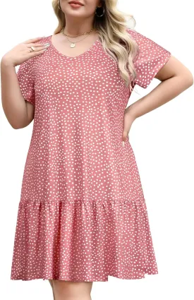 Women's Plus Size Tiered Midi Tunic Dresses 2025 Sexy V Neck Short Sleeve Casual Summer Loose T Shirt Sun Dress