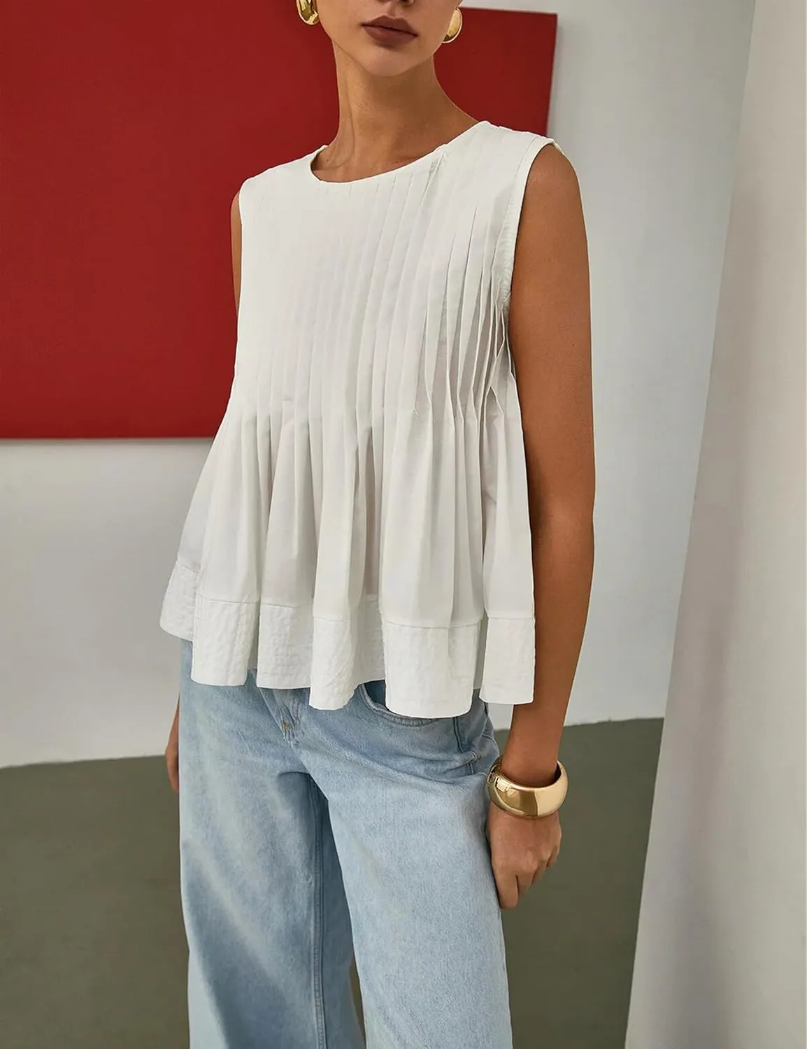 Womens Summer Tank Tops Pleated Babydoll Tops Sleeveless Peplum Casual Blouse T Shirts