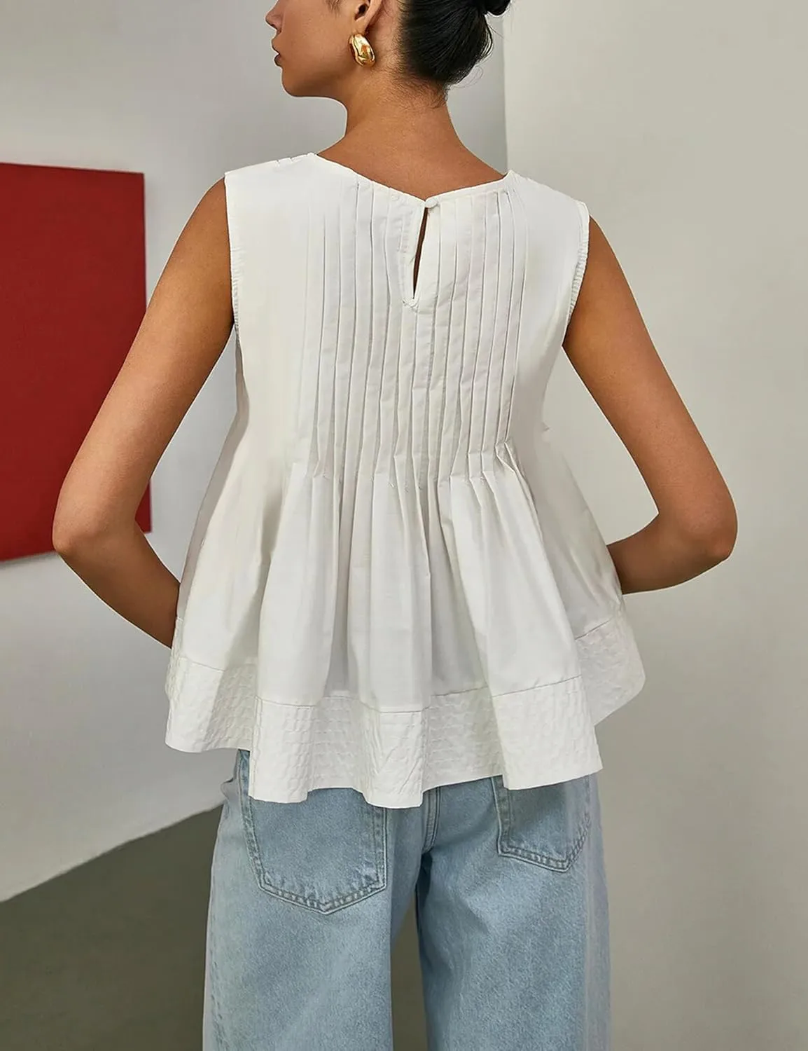 Womens Summer Tank Tops Pleated Babydoll Tops Sleeveless Peplum Casual Blouse T Shirts