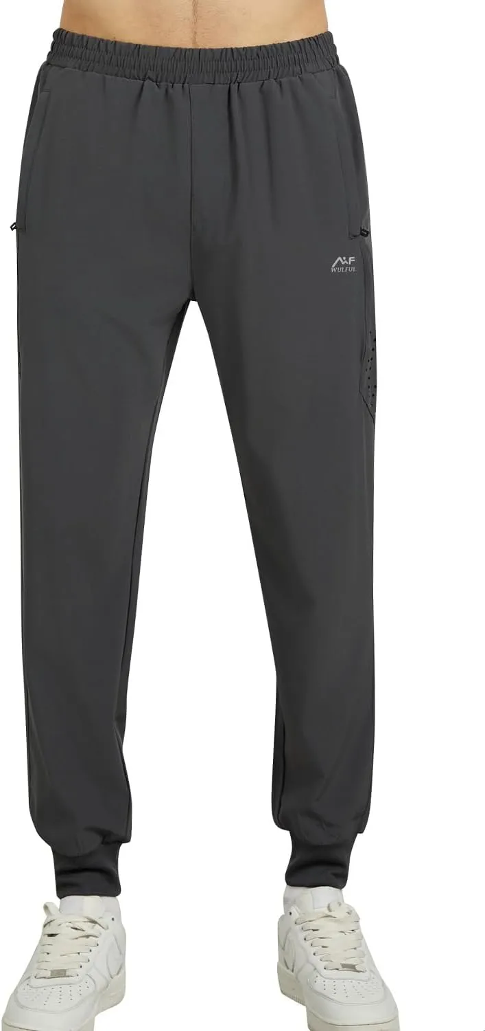 WULFUL Men's Athletic Running Joggers Workout Gym Pants Lightweight Track Casual Pant with Zipper Pockets