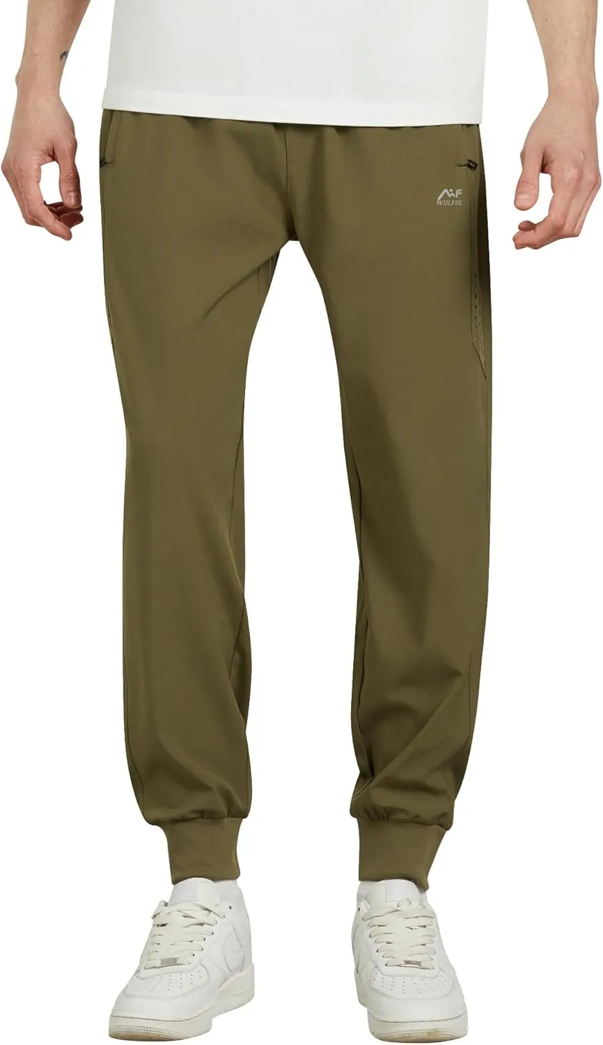 WULFUL Men's Athletic Running Joggers Workout Gym Pants Lightweight Track Casual Pant with Zipper Pockets