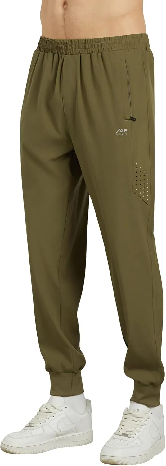 WULFUL Men's Athletic Running Joggers Workout Gym Pants Lightweight Track Casual Pant with Zipper Pockets