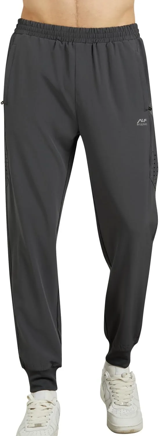 WULFUL Men's Athletic Running Joggers Workout Gym Pants Lightweight Track Casual Pant with Zipper Pockets