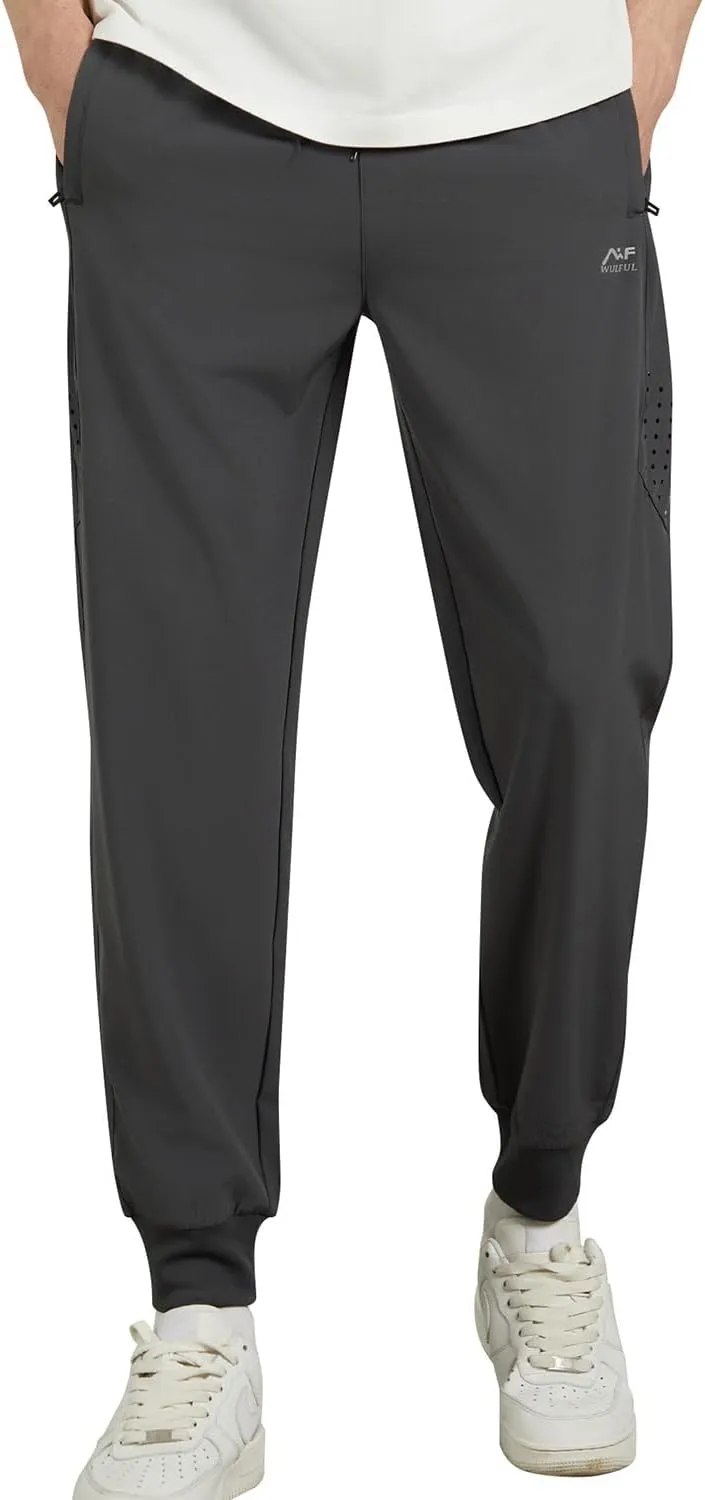 WULFUL Men's Athletic Running Joggers Workout Gym Pants Lightweight Track Casual Pant with Zipper Pockets