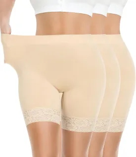 Yeblues 3 Pack Lace Slip Shorts for Under Dresses Women Smooth Anti-chafing Boyshorts Seamless Underwear Safety Shorts
